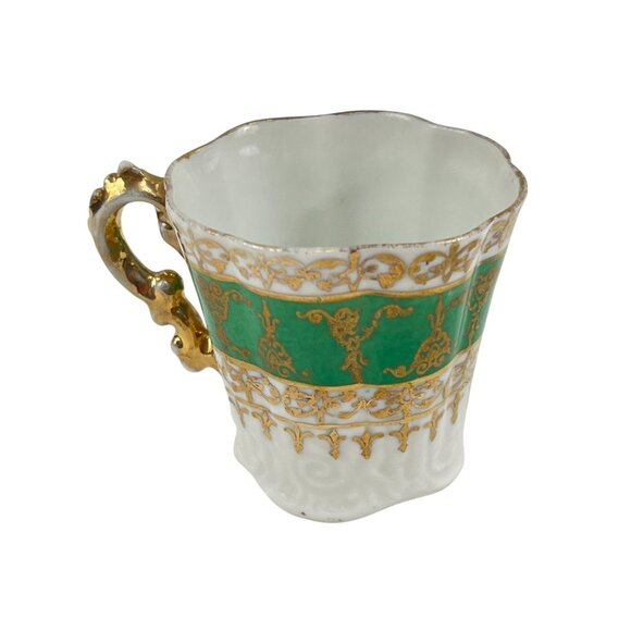Antique Victoria Carlsbad Austria Porcelain demi tasse With Gold & Green Ornate - Picture 8 of 12
